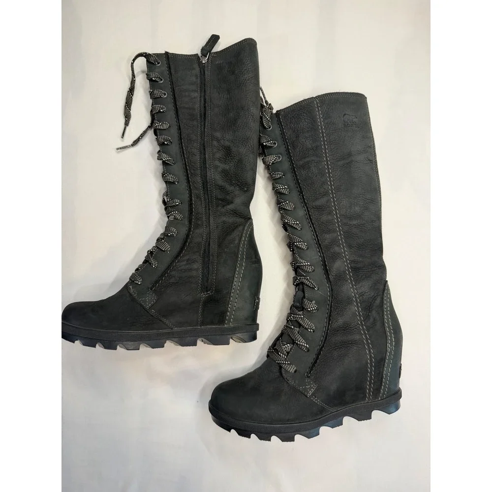 Sorel Joan of Arctic Wedge II Tall Black Leather Waterproof Boots NL2981-010 6.5